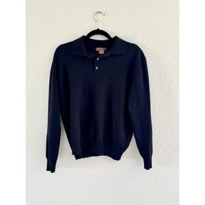 Sette Ponti Mens Black Polo Sweater Long Sleeve Made in Italy Luxury